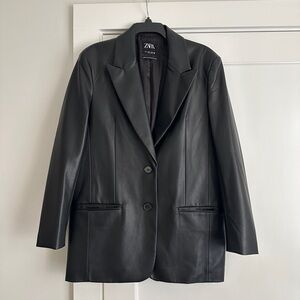 Zara Black Faux Leather Blazer
